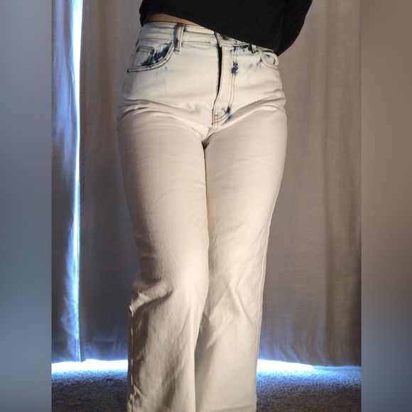 SOURCE UNKNOWN Brand White Bleached ACID WASHED Cotton Jeans High Rise gold - Picture 3 of 8